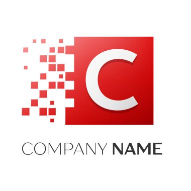 C harfi vektör logo simge paramparça bloklar beyaz arka plan üzerinde renkli kare. Tasarımınız için vektör şablonu