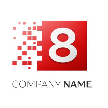 Sekiz numaralı vektör logosu simgesi beyaz arka plan üzerinde renkli meydanında. Tasarımınız için vektör şablonu