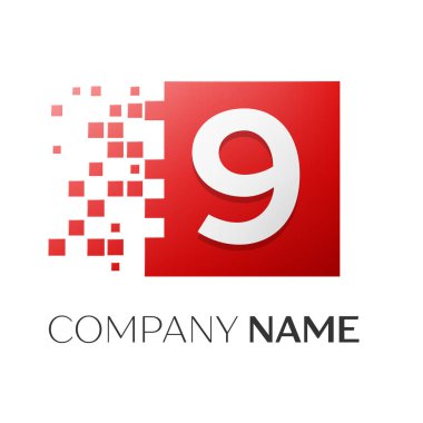 Dokuz numaralı vektör logosu simgesi beyaz arka plan üzerinde renkli meydanında. Tasarımınız için vektör şablonu