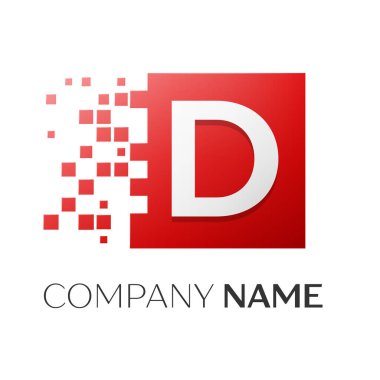 D harfi vektör logo simge paramparça bloklar beyaz arka plan üzerinde renkli kare. Tasarımınız için vektör şablonu