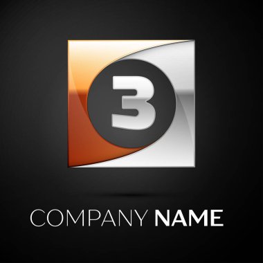 Üç numaralı vektör logo sembol siyah arka plan üzerinde renkli meydanında. Tasarımınız için vektör şablonu