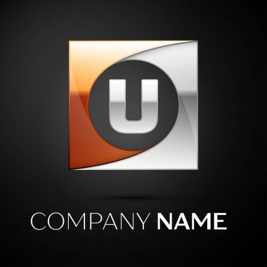 U harfi vektör logo sembol siyah arka plan üzerinde renkli meydanında. Tasarımınız için vektör şablonu