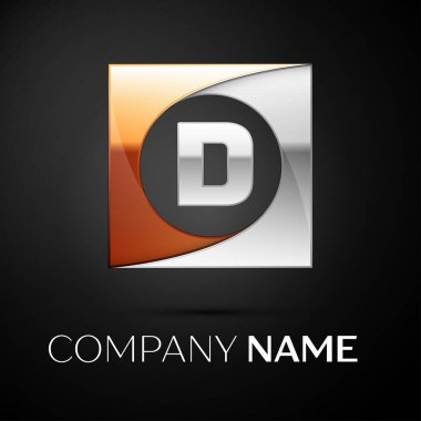 D harfi vektör logo sembol siyah arka plan üzerinde renkli meydanında. Tasarımınız için vektör şablonu