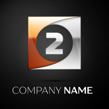 İki numaralı vektör logo sembol siyah arka plan üzerinde renkli meydanında. Tasarımınız için vektör şablonu