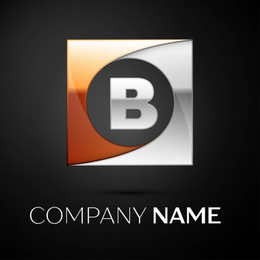 B harfi vektör logo sembol siyah arka plan üzerinde renkli meydanında. Tasarımınız için vektör şablonu