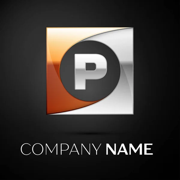 Letter P vector logo symbool in het kleurrijke plein op zwarte achtergrond. Vector sjabloon voor uw ontwerp — Stockvector