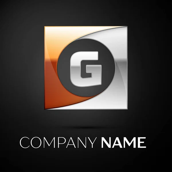 Logo huruf G vektor simbol dalam warna persegi pada latar belakang hitam. Templat vektor untuk desain Anda - Stok Vektor