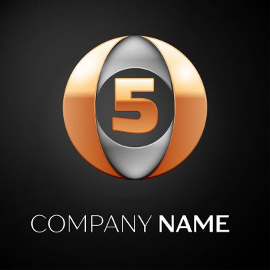 Beş numaralı vektör logo sembol siyah arka plan üzerinde renkli daire içinde. Tasarımınız için vektör şablonu