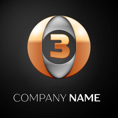Üç numaralı vektör logo sembol siyah arka plan üzerinde renkli daire içinde. Tasarımınız için vektör şablonu