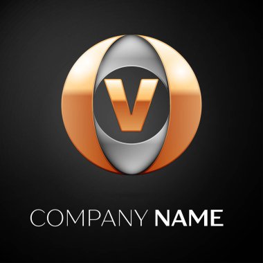 Harf V vektör logo sembol siyah arka plan üzerinde renkli daire içinde. Tasarımınız için vektör şablonu