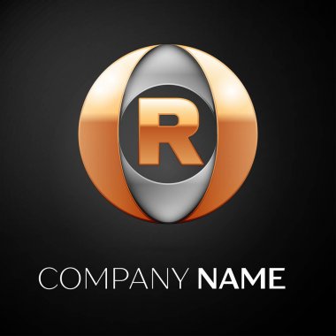 Harf R vektör logo sembol siyah arka plan üzerinde renkli daire içinde. Tasarımınız için vektör şablonu
