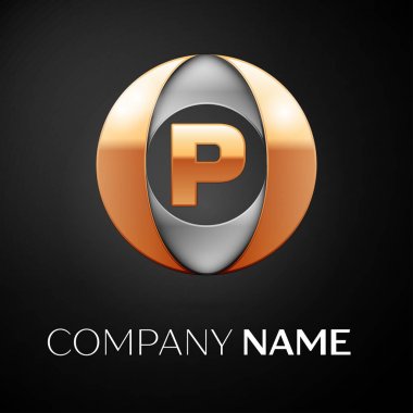 Mektup P logo sembol siyah arka plan üzerinde renkli daire içinde vektör. Tasarımınız için vektör şablonu