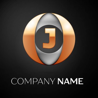J harfi vektör logo sembol siyah arka plan üzerinde renkli daire içinde. Tasarımınız için vektör şablonu