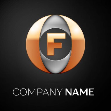 F harfi vektör logo sembol siyah arka plan üzerinde renkli daire içinde. Tasarımınız için vektör şablonu