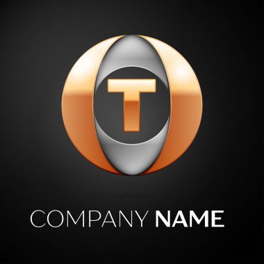 T harfinin vektör logo sembol siyah arka plan üzerinde renkli daire içinde. Tasarımınız için vektör şablonu