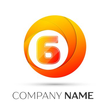 Altı numaralı vektör logo sembol gri arka plan üzerinde renkli daire içinde. Tasarımınız için vektör şablonu