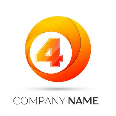 Dört numaralı vektör logo sembol gri arka plan üzerinde renkli daire içinde. Tasarımınız için vektör şablonu