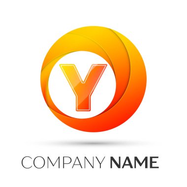 Y harfi vektör logo sembol gri arka plan üzerinde renkli daire içinde. Tasarımınız için vektör şablonu