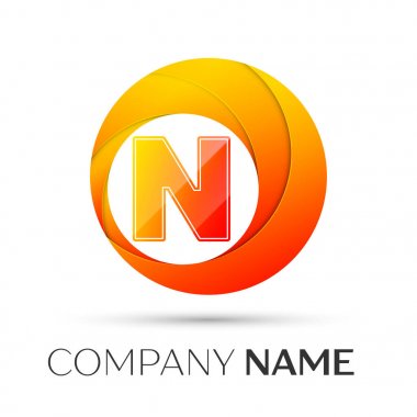N harfi vektör logo sembol gri arka plan üzerinde renkli daire içinde. Tasarımınız için vektör şablonu
