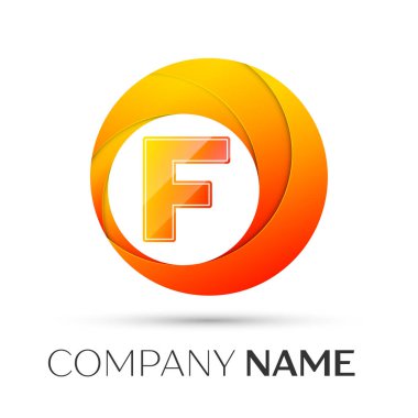 F harfi vektör logo sembol gri arka plan üzerinde renkli daire içinde. Tasarımınız için vektör şablonu