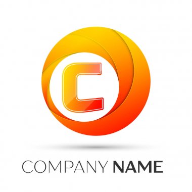 C harfi vektör logo sembol gri arka plan üzerinde renkli daire içinde. Tasarımınız için vektör şablonu