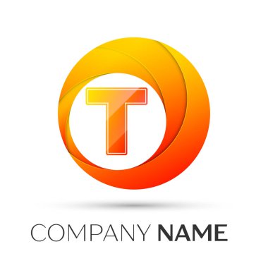 T harfinin vektör logo sembol gri arka plan üzerinde renkli daire içinde. Tasarımınız için vektör şablonu
