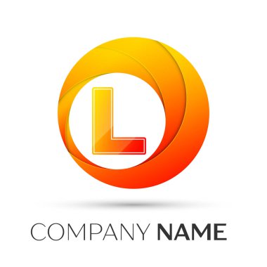 L harfi vektör logo sembol gri arka plan üzerinde renkli daire içinde. Tasarımınız için vektör şablonu