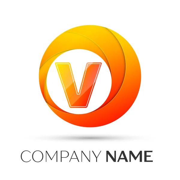 Символ векторного логотипа буквы V в красочном круге на сером фоне. Векторный шаблон для Вашего дизайна — стоковый вектор