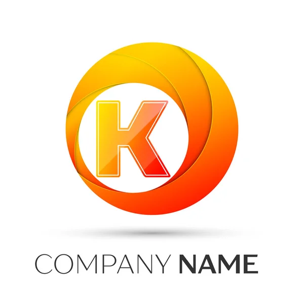 Letra K símbolo do logotipo do vetor no círculo colorido no fundo cinza. Modelo de vetor para o seu projeto — Vetor de Stock