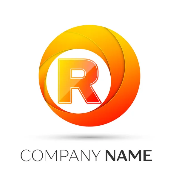 Letra R símbolo del logotipo del vector en el círculo de colores sobre fondo gris. Plantilla vectorial para su diseño — Vector de stock