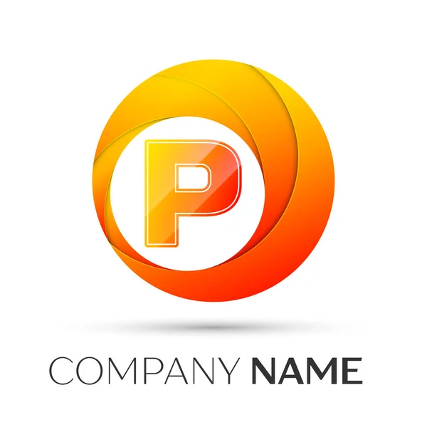 Letter P vector logo symbol in the colorful circle on grey background. Vector template for your design — Stock Vector