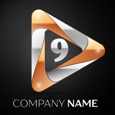 Dokuz numaralı vektör logo sembol siyah arka plan üzerinde renkli üçgen içinde. Tasarımınız için vektör şablonu