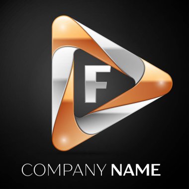 F harfi vektör logo sembol siyah arka plan üzerinde renkli üçgen içinde. Tasarımınız için vektör şablonu