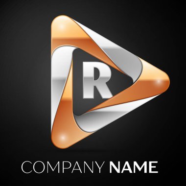 Harf R vektör logo sembol siyah arka plan üzerinde renkli üçgen içinde. Tasarımınız için vektör şablonu