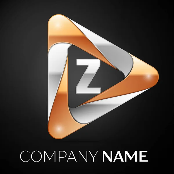 Letra Z símbolo del logotipo del vector en el triángulo de colores sobre fondo negro. Plantilla vectorial para su diseño — Vector de stock