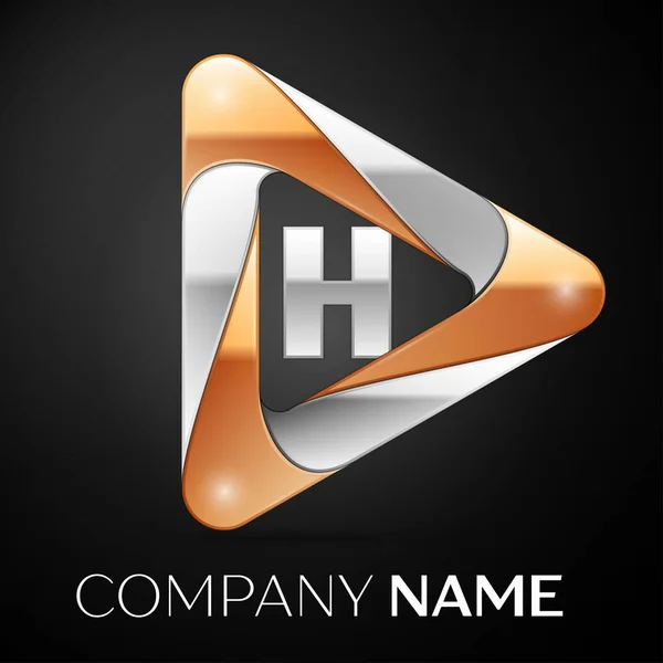 Letter H vector logo symbol in the colorful triangle on black background. Vector template for your design — Stock Vector