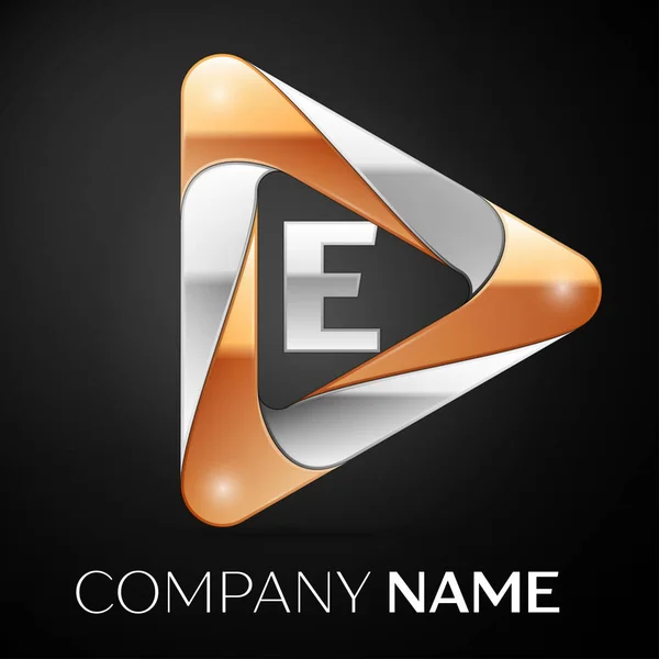 Symbole de logo vectoriel lettre E dans le triangle coloré sur fond noir. Modèle vectoriel pour votre conception — Image vectorielle