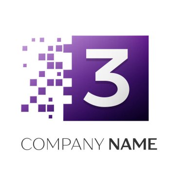 Üç numaralı vektör logosu simgesi beyaz arka plan üzerinde renkli meydanında. Tasarımınız için vektör şablonu