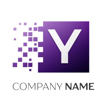 Y harfi vektör logo simge paramparça bloklar beyaz arka plan üzerinde renkli kare. Tasarımınız için vektör şablonu
