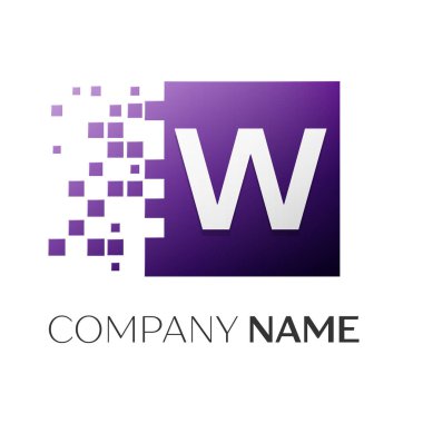Harf W vektör logo simge paramparça bloklar beyaz arka plan üzerinde renkli kare. Tasarımınız için vektör şablonu