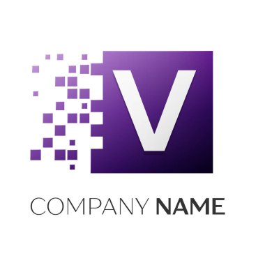 Harf V vektör logo simge paramparça bloklar beyaz arka plan üzerinde renkli kare. Tasarımınız için vektör şablonu