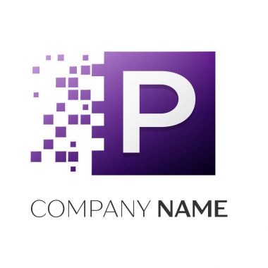 Mektup P paramparça bloklar beyaz arka plan üzerinde renkli kare logo simge vektör. Tasarımınız için vektör şablonu