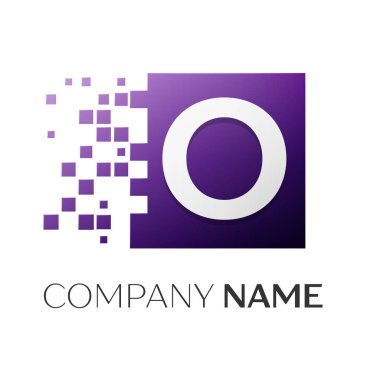 O harfi vektör logo simge paramparça bloklar beyaz arka plan üzerinde renkli kare. Tasarımınız için vektör şablonu