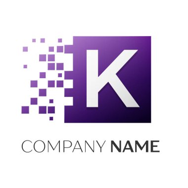 K harfi vektör logo simge paramparça bloklar beyaz arka plan üzerinde renkli kare. Tasarımınız için vektör şablonu
