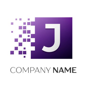 J harfi vektör logo simge paramparça bloklar beyaz arka plan üzerinde renkli kare. Tasarımınız için vektör şablonu