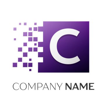 C harfi vektör logo simge paramparça bloklar beyaz arka plan üzerinde renkli kare. Tasarımınız için vektör şablonu