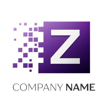 Z harfi vektör logo simge paramparça bloklar beyaz arka plan üzerinde renkli kare. Tasarımınız için vektör şablonu