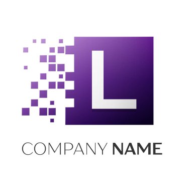 L harfi vektör logo simge paramparça bloklar beyaz arka plan üzerinde renkli kare. Tasarımınız için vektör şablonu