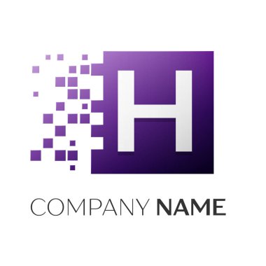 H harfi vektör logo simge paramparça bloklar beyaz arka plan üzerinde renkli kare. Tasarımınız için vektör şablonu