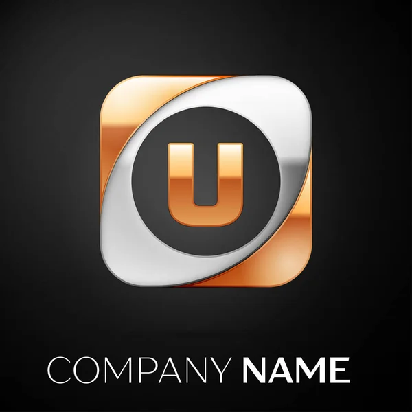Letra símbolo do logotipo do vetor U no quadrado colorido no fundo preto. Modelo de vetor para o seu projeto —  Vetores de Stock